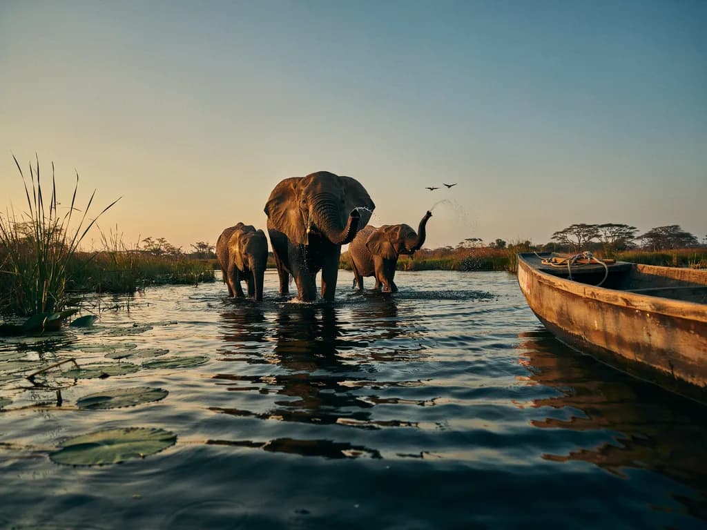Botswana - delta Okawango o zachodzie słońca