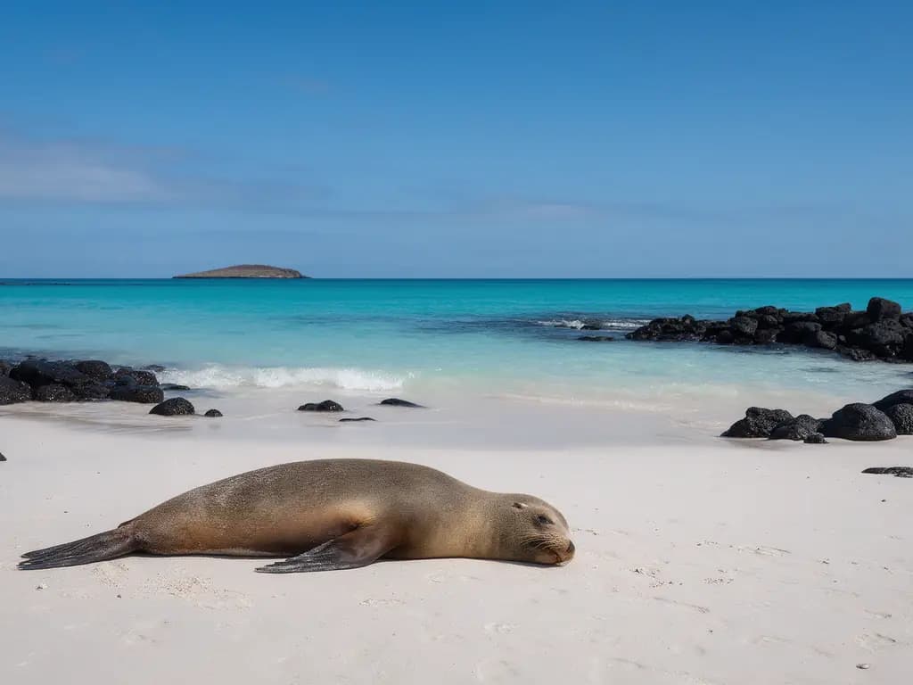 Ekwador - lew morski na plaży na wyspach Galapagos