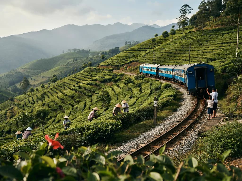 Sri Lanka - pociąg wśród plantacji herbaty