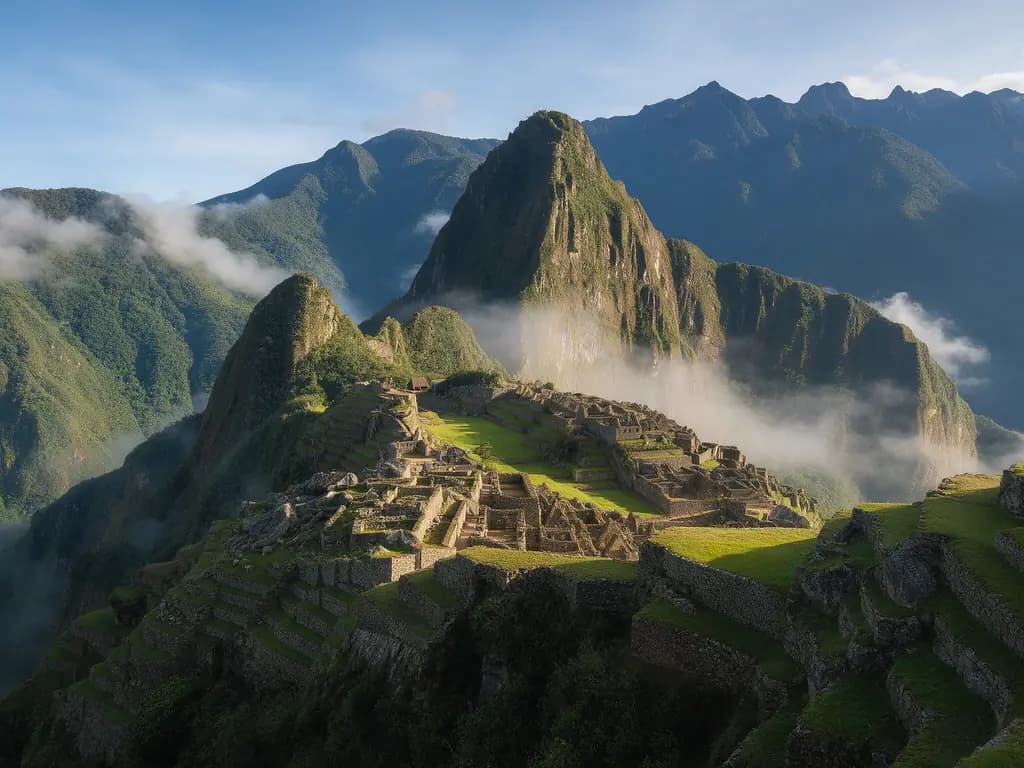 Peru - Machu Picchu o poranku we mgle nad Andami