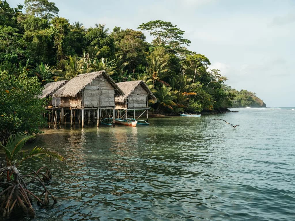Papua-Nowa Gwinea - wioska na palach i dżungla