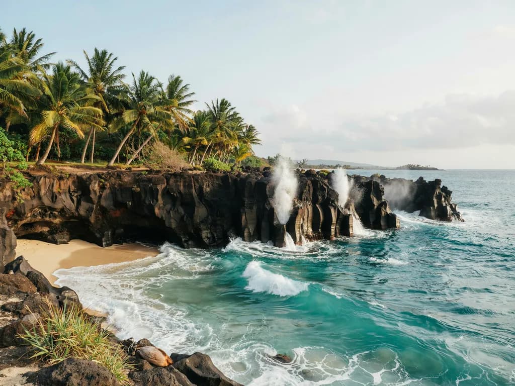 Tonga - wybrzeże i tropikalne palmy